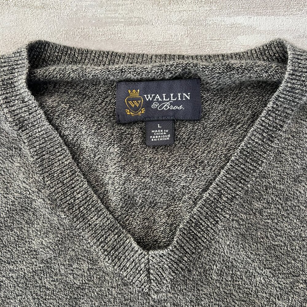 Wallin and Bros Men's Cashmere Cotton Sweater Size‎ Large Gray V-Neck - Picture 3 of 4